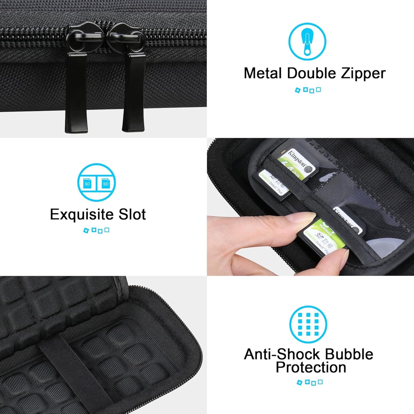 Lacdo Hard Carrying Case for SanDisk Extreme Pro/SanDisk Extreme Portable External SSD 500GB 1TB 2TB 4TB 8TB USB-C Solid State Drive EVA Shockproof Protective Storage Travel Bag, Black+Black