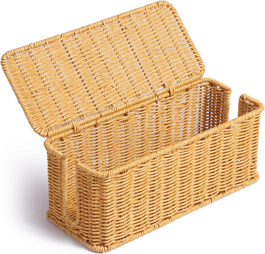 YECAYE Handwoven Rattan Style Cable Management Box, Decorative Storage Cord Organizer Box for Power Strips & Cords, Cord Hider for Home, Kids & Pet Safety, DIY-Friendly Cord Management