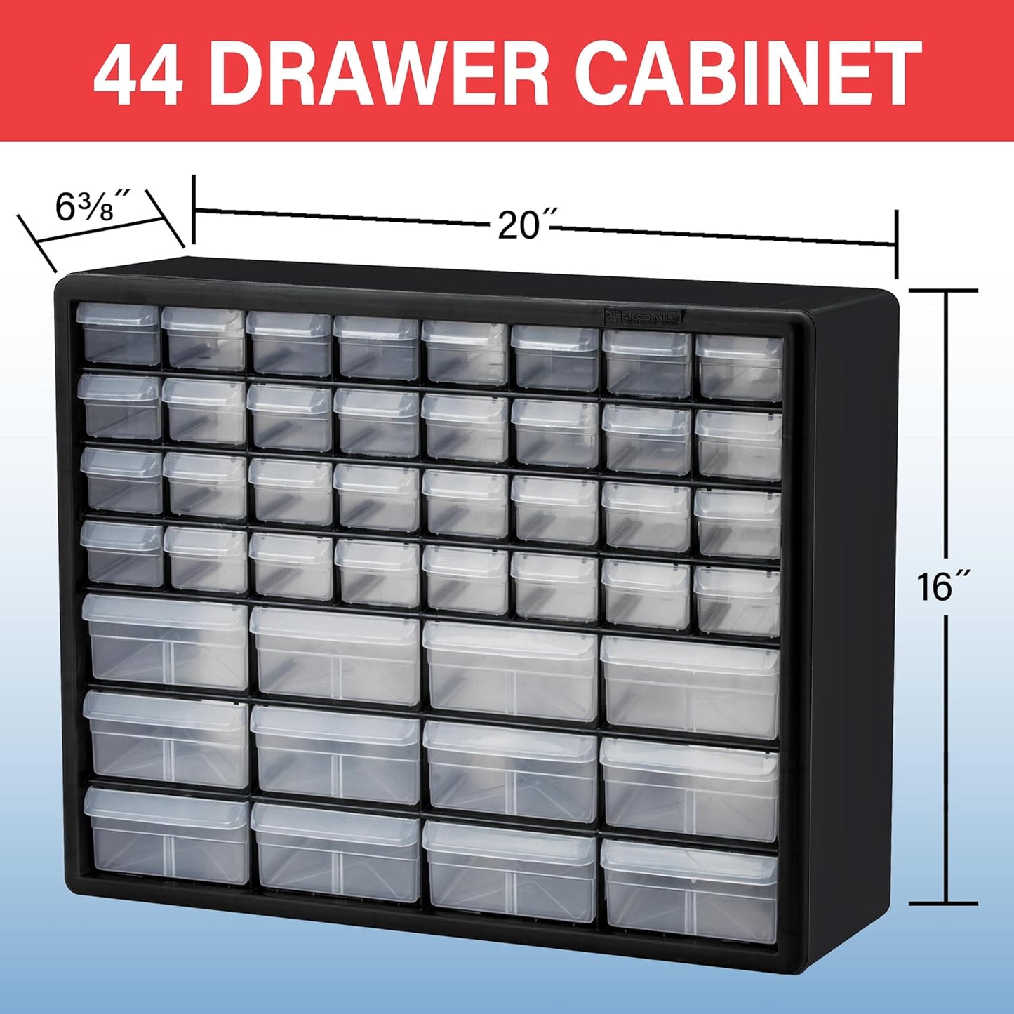 Akro-Mils 44-Drawer Plastic Drawer Storage Cabinet for Garage Organization, Bead Organizer, Building Bricks Storage, Teacher Toolbox, Makeup Organizer, 20" W x 6" D x 16" H, 10144 Yellow