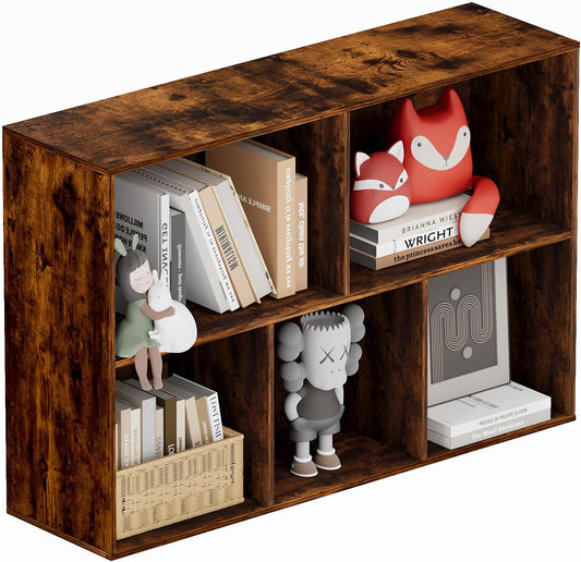 Book Shelf, Wooden Cube Storage Organizer with 11" Open Cubes, Stackable Bookcase for Room Divider Storage, 2 Tier Bookshelf for Living Room, Bedroom, Office (Indonesian Antique Oak, 5-Cube)