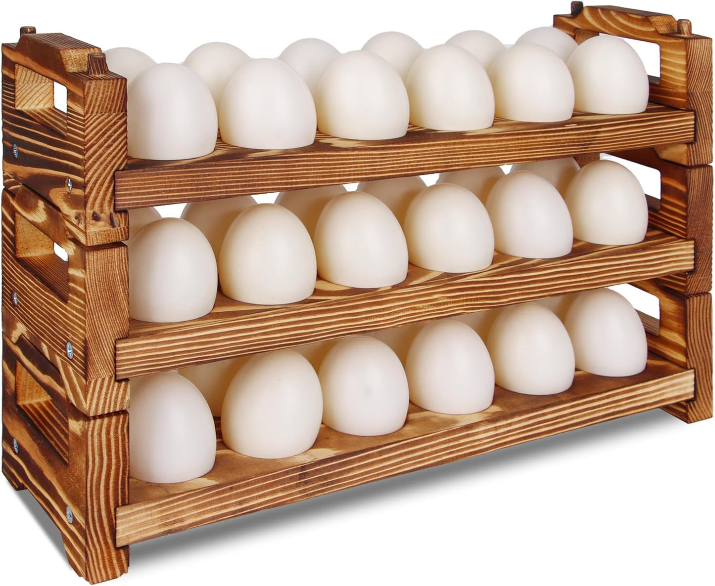 CVHOMEDECO. Wooden Egg Holder Fresh Egg Holders Countertop Firewood Egg Collecting Rack for Gathering Fresh eggs, Stackable with 36 eggs, Home Kitchen Organizer, Set of 3 PCS