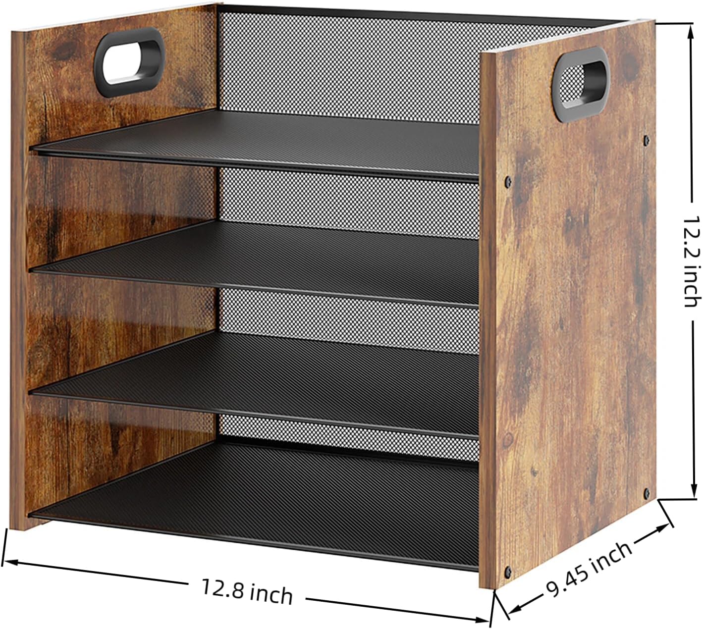 Wood Desk Organizer - 4-Tier Desktop File Organizer, Wooden Paper Organizer, Office Desk Organizer for Papers, Mail, Notebooks, Stationery