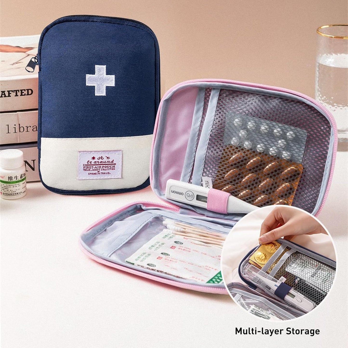Medication Organizer Storage Bag,Large Capacity Portable Pill Bottle Organizer with Hand, Empty First Aid Kit for Home and Travel