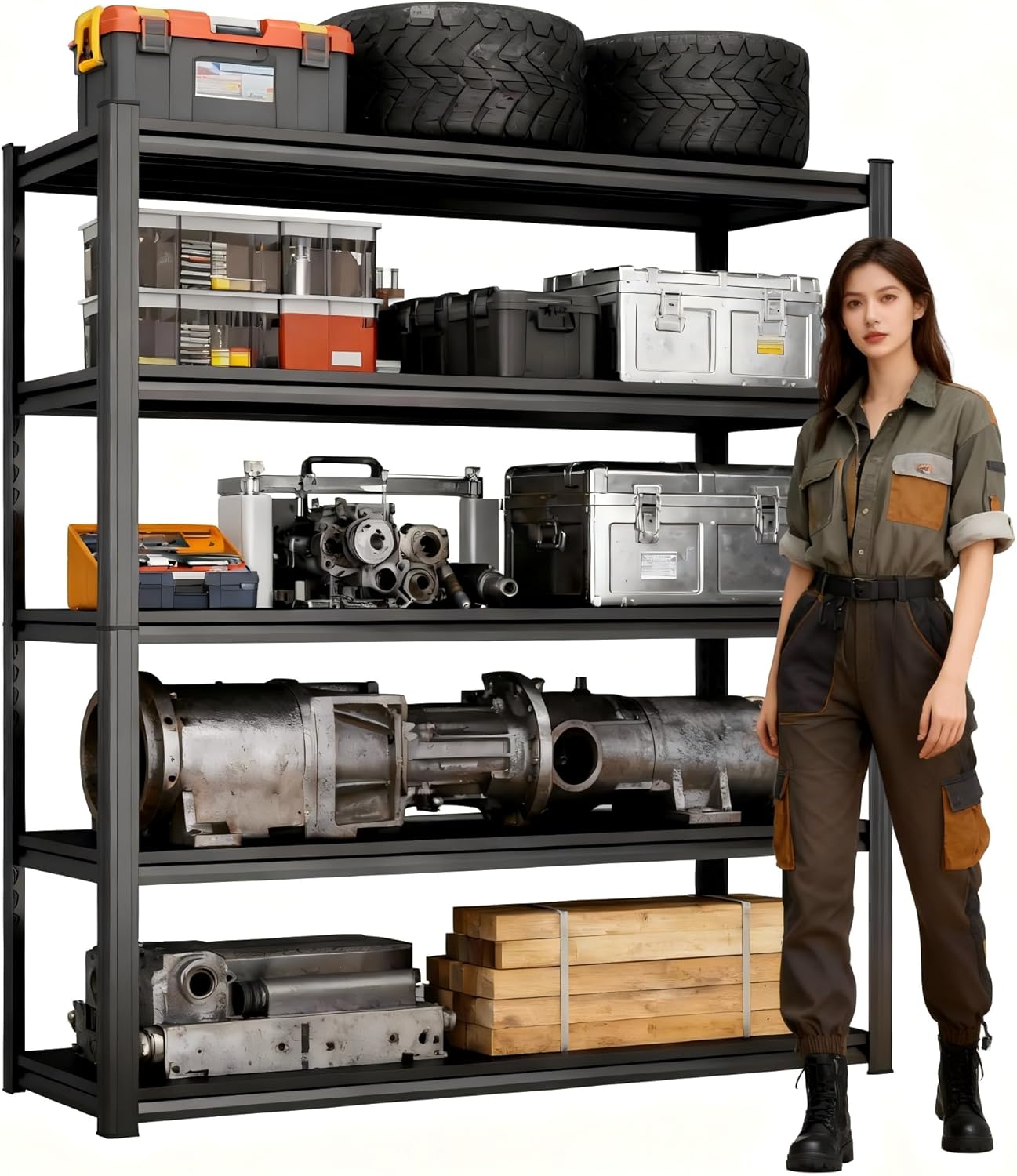 Metal Garage Shelving Unit ,5-Tier Garage Storage Shelves Heavy Duty 40''W*18''D*78''H，Adjustable 3020 lbs Shelf, Upgraded Reinforced Double-Layer Columns for Basement Kitchen Laundry room Pantry Rack