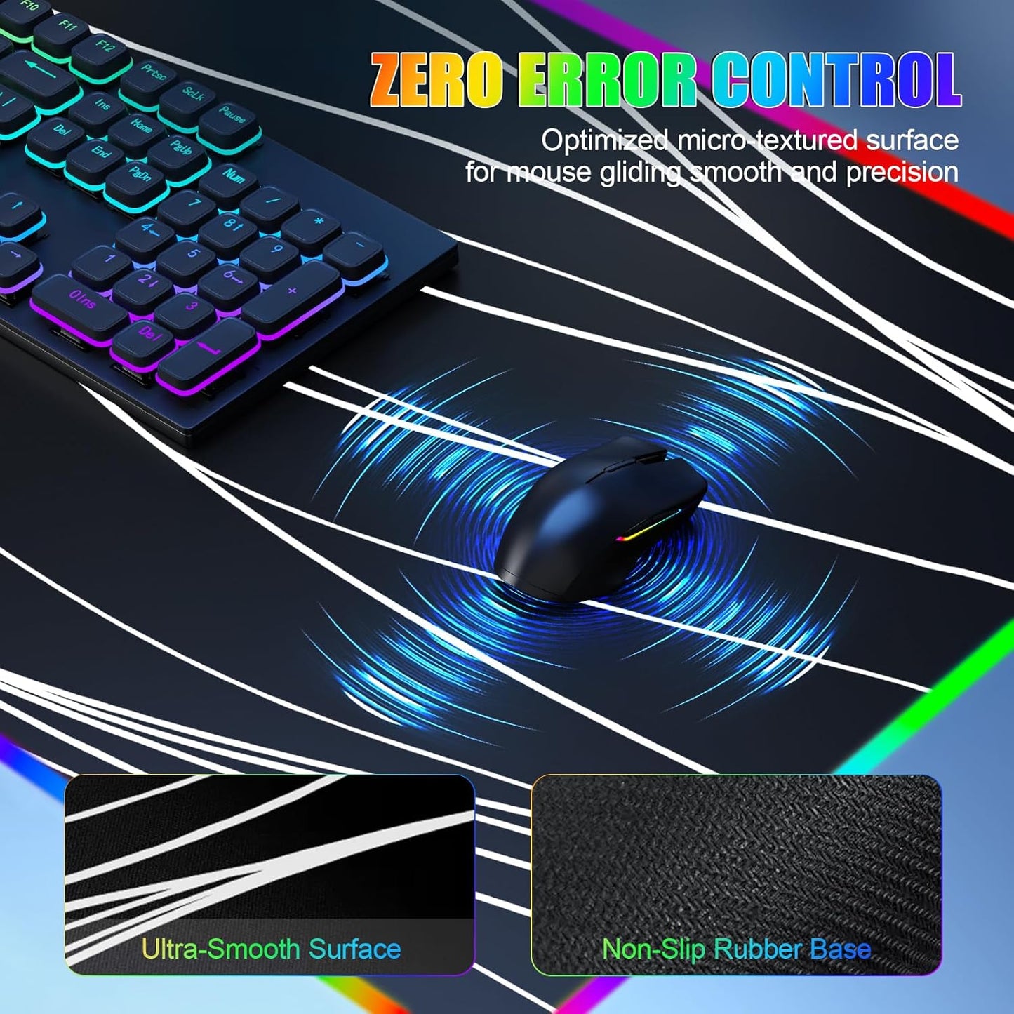 RGB Mouse Pad with Foldable Phone Stand & Wireless Charger, 31.5"x11.8" XL Gaming Mousepad Large Desk Mat, Desk Pad with Dual Charging for Phone & AirPods | 11 Colors & 5 Modes | Waterproof