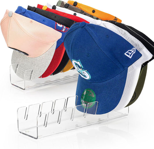 Forzacx Hat Stand for Baseball Caps Display and Organizer 2 Pack, Holds 14 Baseball Caps, Space-Efficient, No Installation Required, Stylish Decor Piece for Closet, Bedroom, Dresser (Clear)