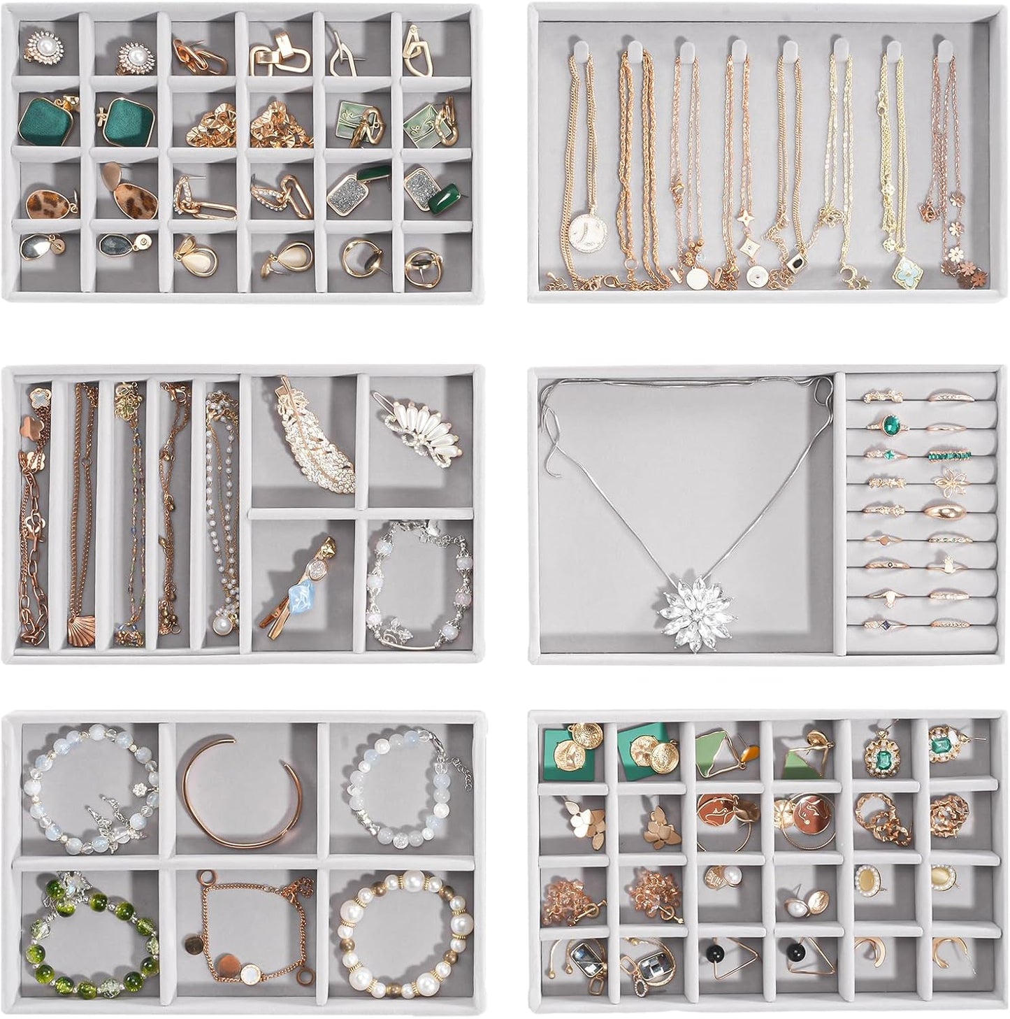 ProCase Stackable Jewelry Organizer Trays for Drawers, Jewelry Drawer Inserts Container Display Case Storage for Earring Necklace Rings Bracelet with Removable Dividers -Grey, 6 Layers