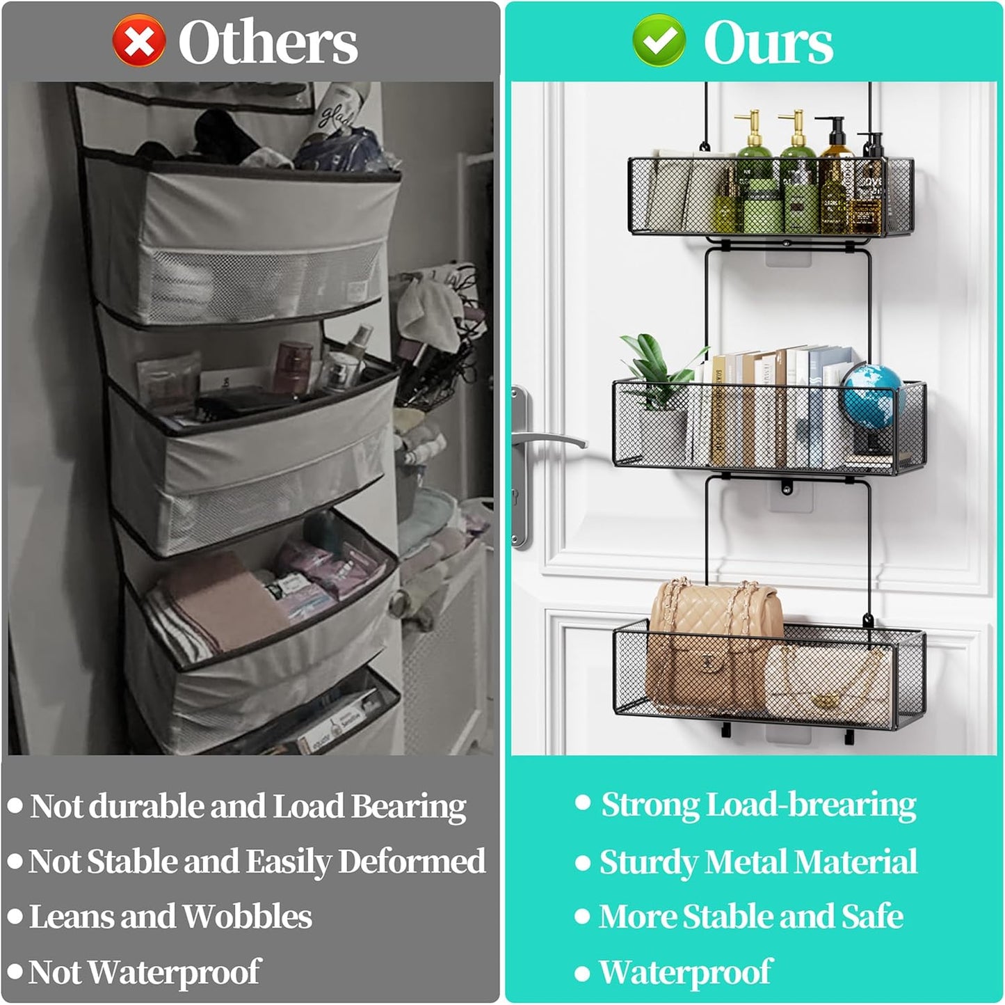 HapiRm Over Door Organizer Storage - Separable Door Organizer Hanging with 4 Metal Large Capacity Baskets for Bathroom Bedroom Kitchen Pantry Closet (Black)