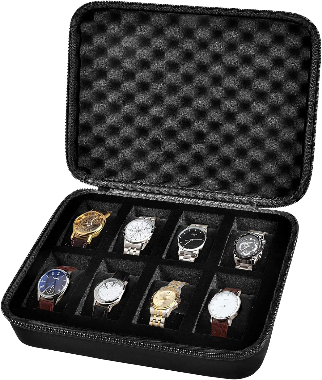 Comecase 8 Slots Watch Box Organizer/Men Watch Display Storage Case Fits All Wristwatches and Smart Watches up to 42mm - Black