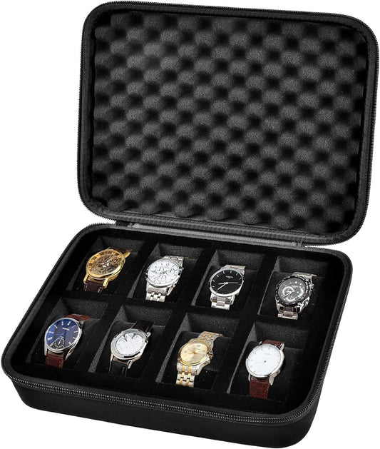 Comecase 8 Slots Watch Box Organizer/Men Watch Display Storage Case Fits All Wristwatches and Smart Watches up to 42mm - Black