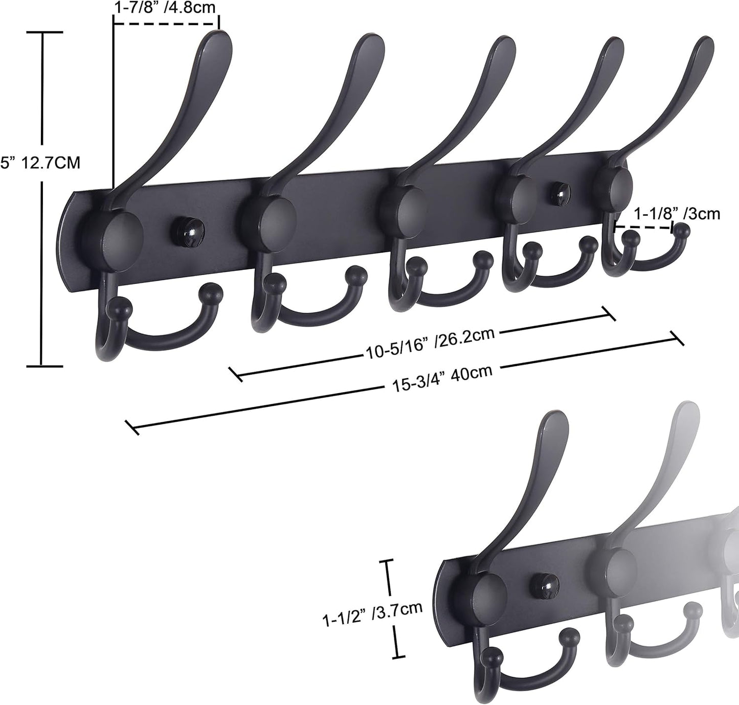 Dseap Coat Rack Wall Mounted - 5 Tri Hooks, Heavy Duty, Stainless Steel, Metal Coat Hook Rail for Coat Hat Towel Purse Robes Mudroom Bathroom Entryway, Yellow
