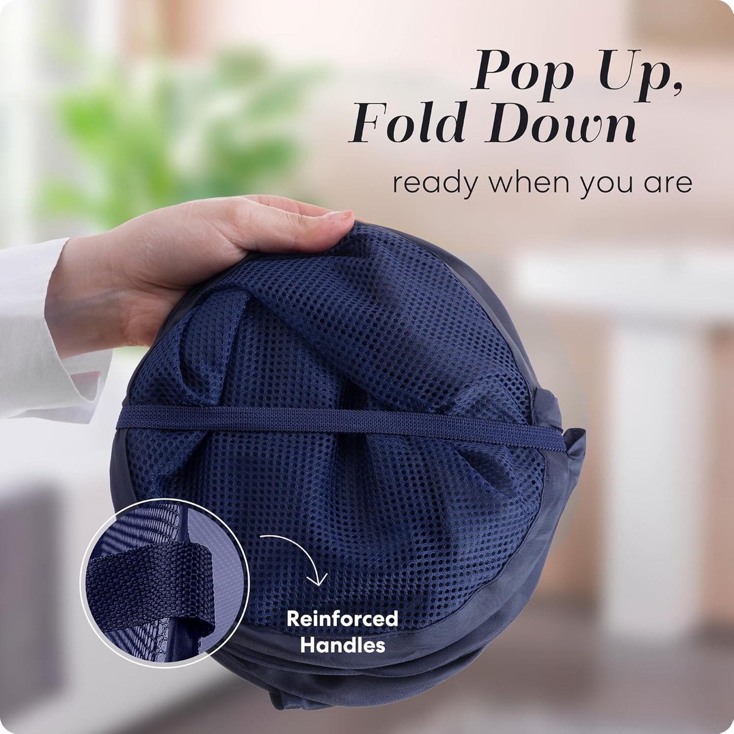 Handy Laundry Collapsible Mesh Foldable Hamper 14" x 14' x 24" Navy Blue