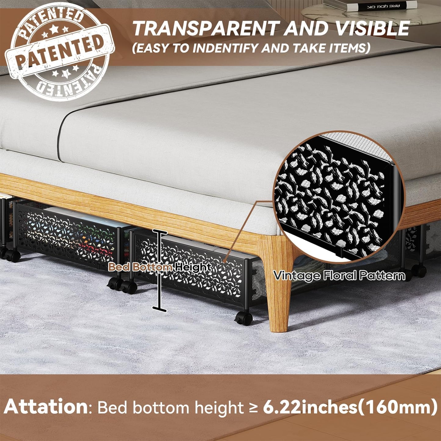 Under Bed Storage, Under the Bed Storage Containers with Wheels, Under Bed Shoe Storage Organizer Drawer for Bedroom Clothes Shoes Blankets -4Pack