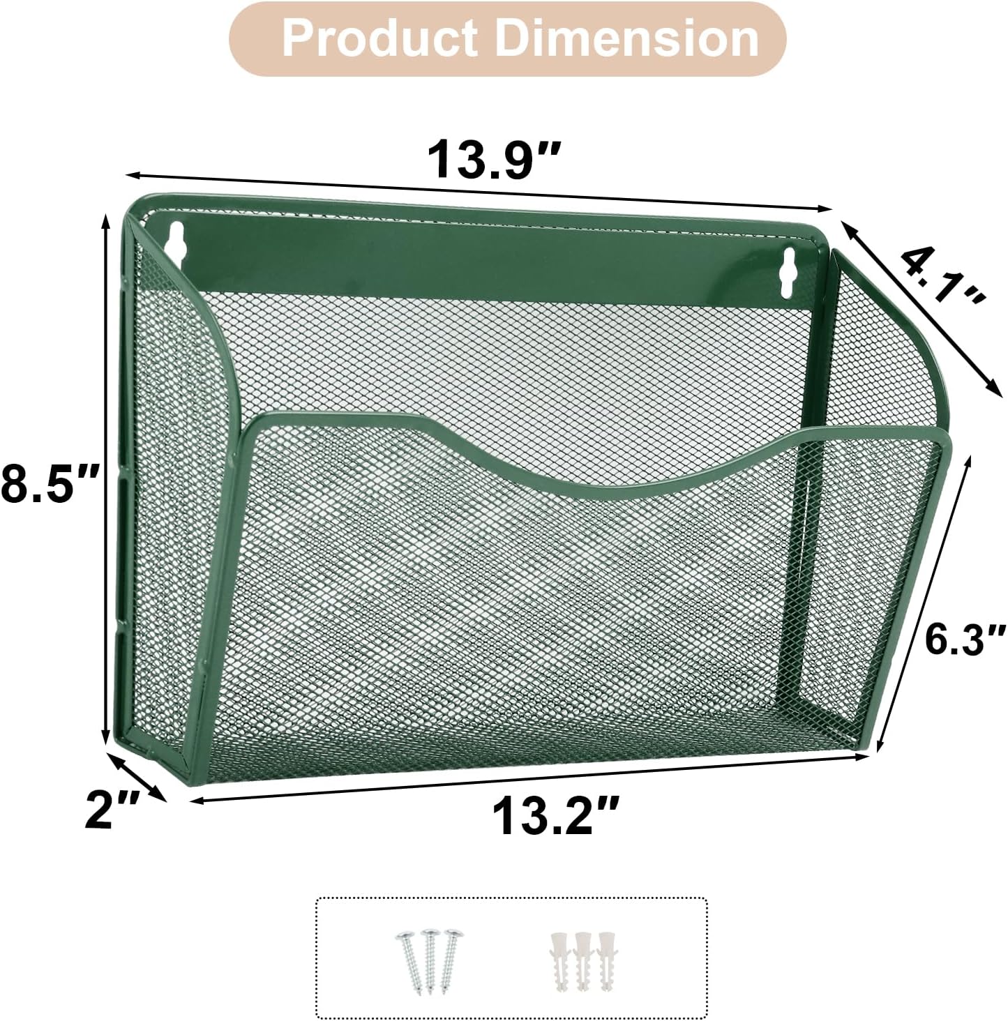 EASEPRES 3 Single Pocket Mesh Hanging File Organizer, Vertical Wall Mounted Magazine File Holder, Mount Basket Mail Paper Document Folder Organizing for Office, Home and School, Dark Green