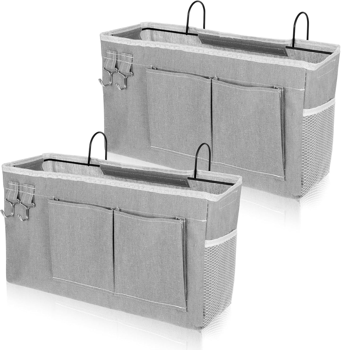 2 Pcs Bedside Caddy Storage Organizer/Bedside Storage Bag - Hanging Bag Holder with Pockets for Bunk and Hospital Beds, Dorm Rooms Bed Rails, Can be Placed Glasses, Books, Mobile Phones, Keys (Gray)