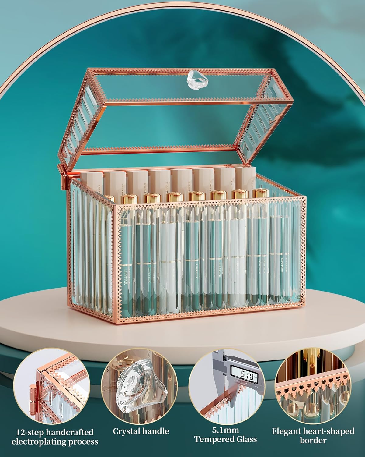 Lipstick Organizer Lipstick Holder - 24 Spaces, Tempered Glass Lip Gloss and Perfume Organizer,Vanity Lipstick Holder and Organizer.