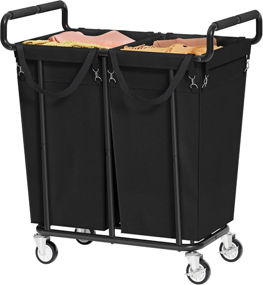 Large Laundry Hamper with Wheels, 2 - Bag 250L Rolling Medium Laundry Basket Sorter Cart, Medium - Sized Laundry Clothes Hamper, Heavy Duty Laundry Basket Organizer for Laundry Room, Bathroom