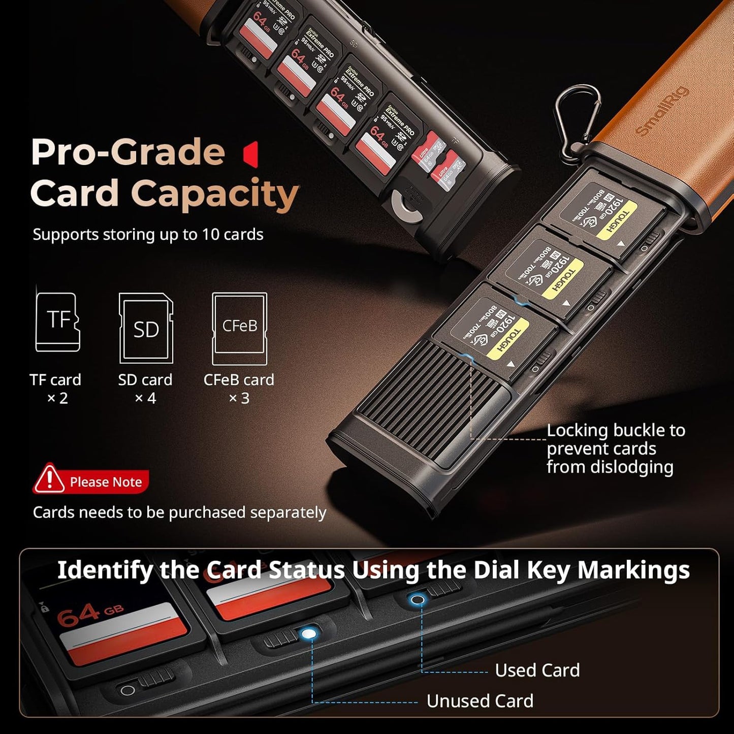 SmallRig Multifunctional Card Reader & Card Holder (CFexpress Type B), with Slot for AirTag, High-Speed Memory Card Reader for SD, SDXC, Micro SD, SDHC, 3 Card Read Simultaneously, 9 card slots - 4532