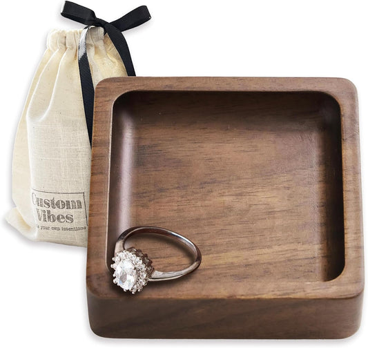 Walnut Wood Ring Holder, Engraved Jewelry Dish and Storage Tray, Unique Gift for Her, Valentine’s Day Gift