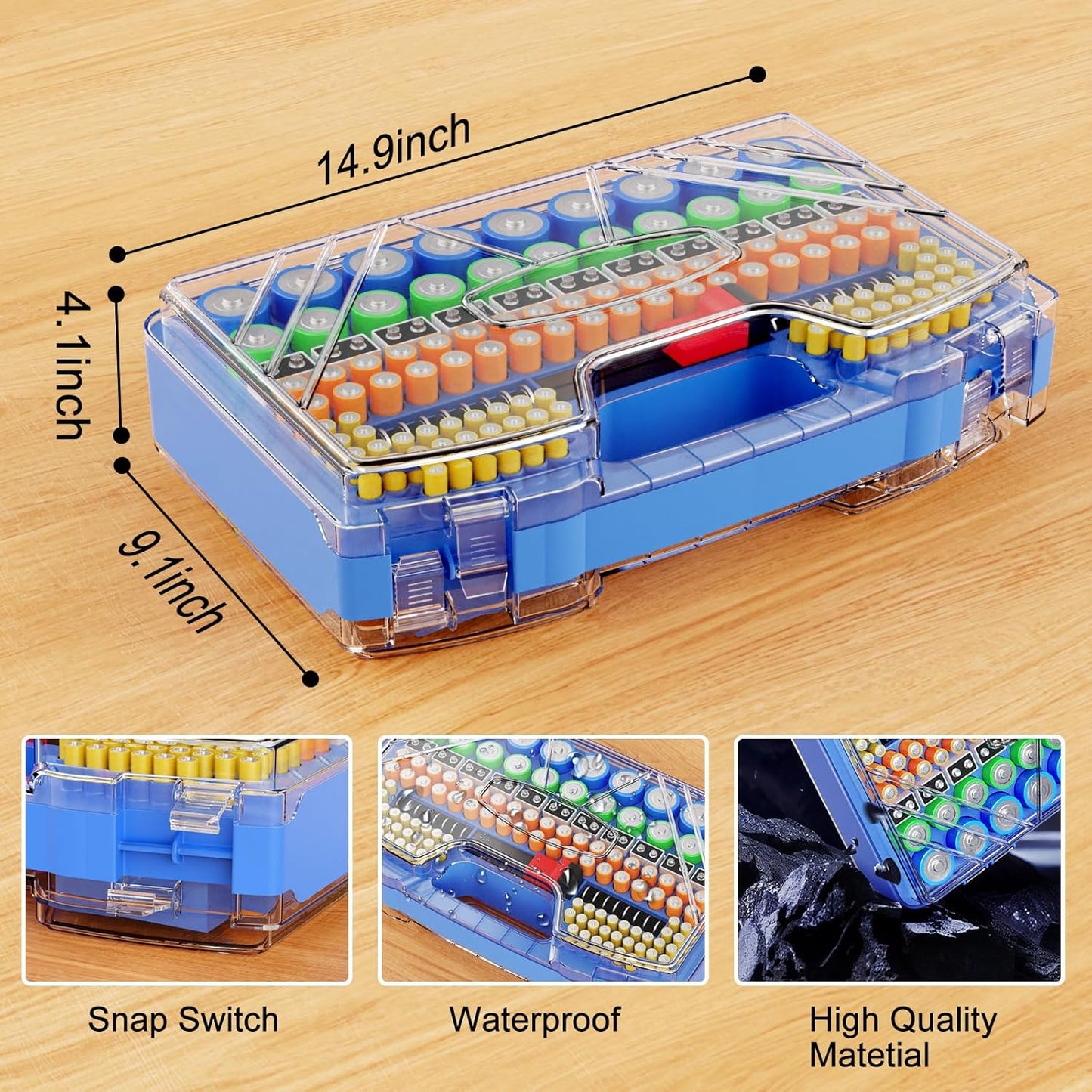 Battery Organizer Storage Case, Battery Storage Holder Organizer Box with Tester - 285 Batteries Double-Sided Variety Pack, Holds AA AAA 4A C D Cell 9V 3V Lithium LR44 CR2 CR123 CR1632 18650 Button