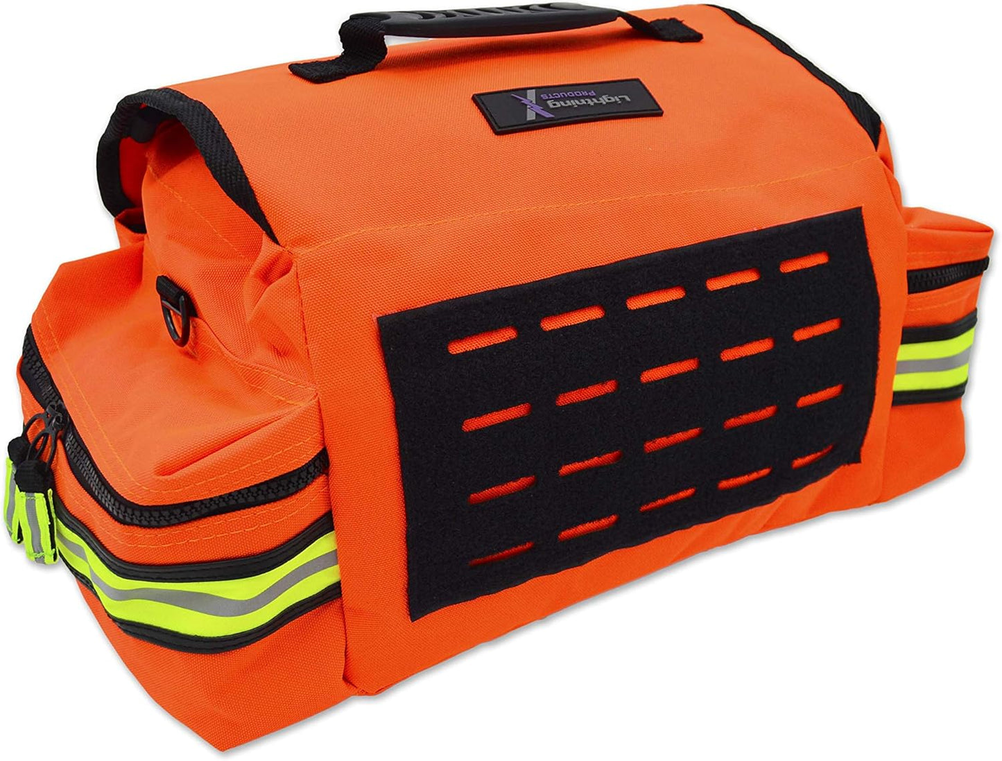 Lightning X Personalized First Responder EMT EMS Trauma Bag w/Stocked First Aid Fill Kit B & Custom Embroidered Name Patch (Orange)