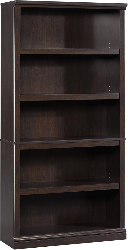 Sauder 5 Tier Book Shelf Wooden Bookcase Multipurpose Bookshelf for Home Office, Living Room, in Jamocha Wood