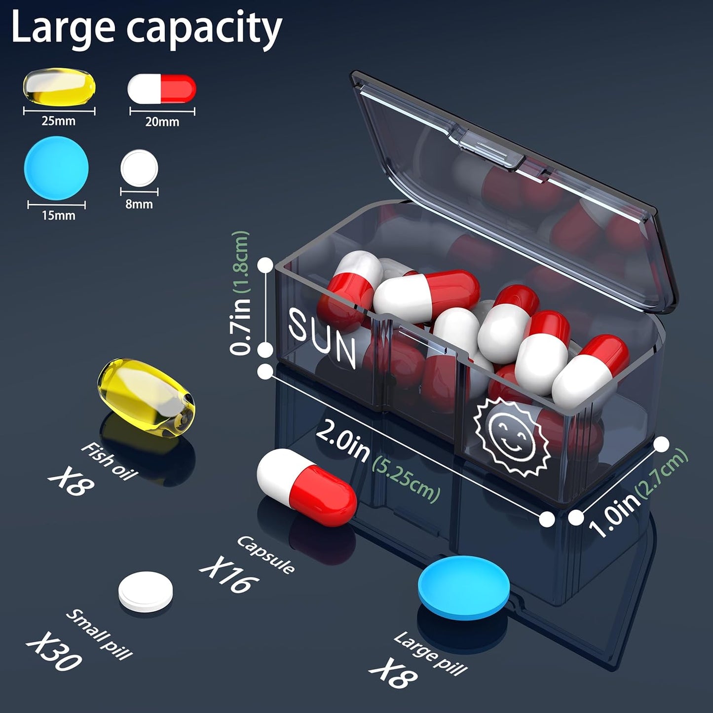 Pill Organizer 2 Times a Day, Am Pm Twice Daily Pill Case, Detachable Large Travel Pill Box 7 Day, Weekly Pill Container for Vitamin Medicine Supplement Fish Oil (Blue)
