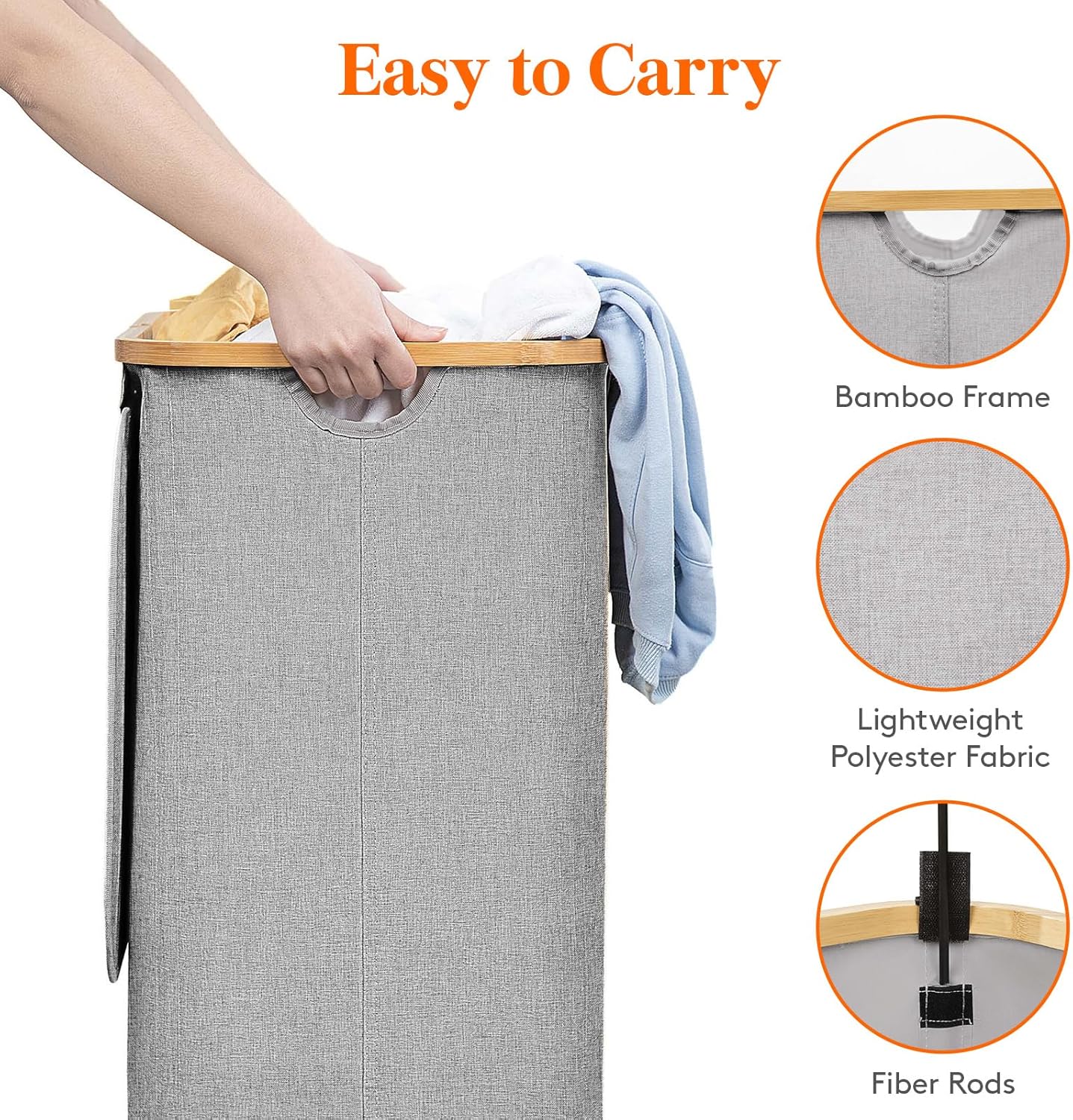 Lifewit 80L Laundry Basket with Lid, Clothes Hampers for Laundry with Bamboo Handles and A Removable Laundry Bag, Large Foldable Hamper for Bedroom, Bathroom, Dorm, Laundry Room, Light Gray