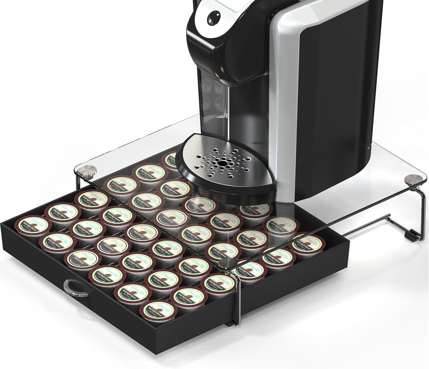 DecoBrothers Crystal Tempered Glass Holder Drawer for 36 Coffee Pods Storage, Black