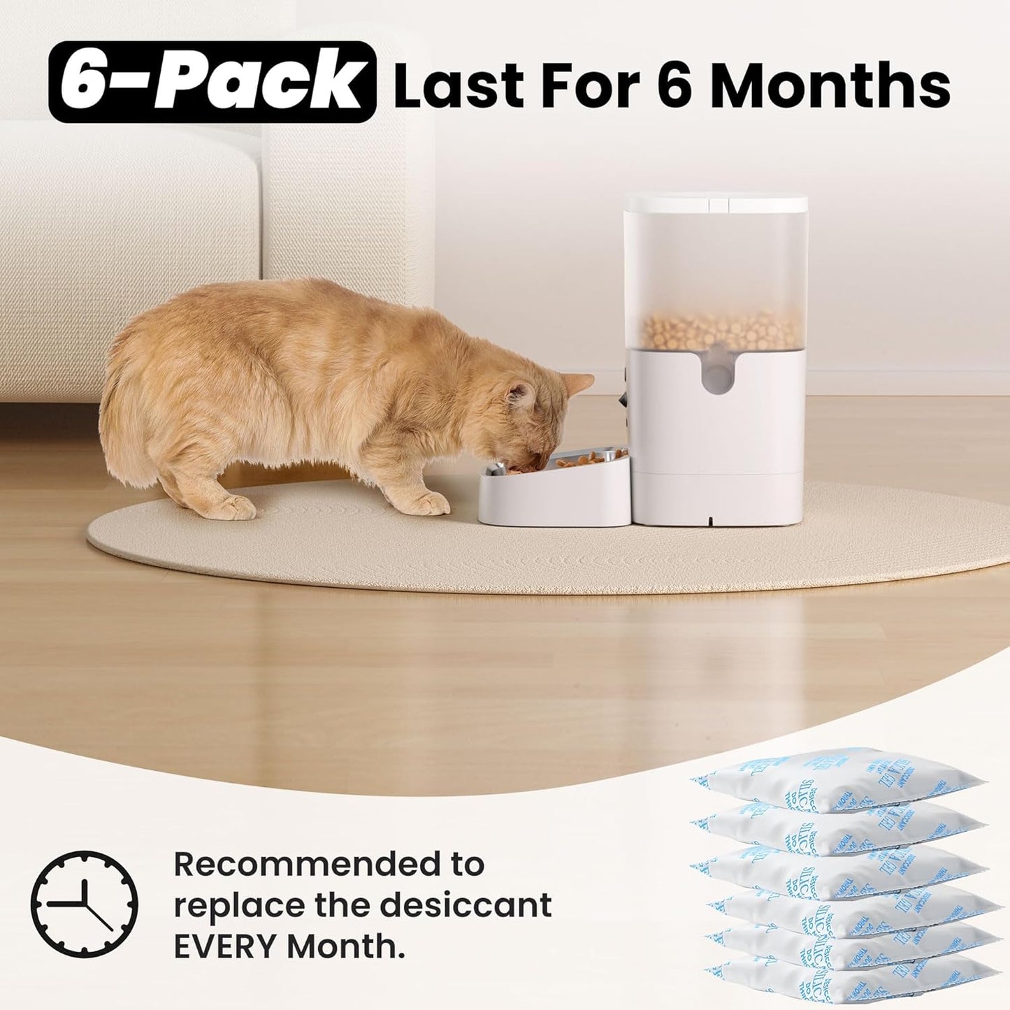 Pet Food Desiccant Bag, Replaced Desiccant for Automatic Cat dog Feeders, Keep Cat Food Dog Dry and Fresh- 6 Packs