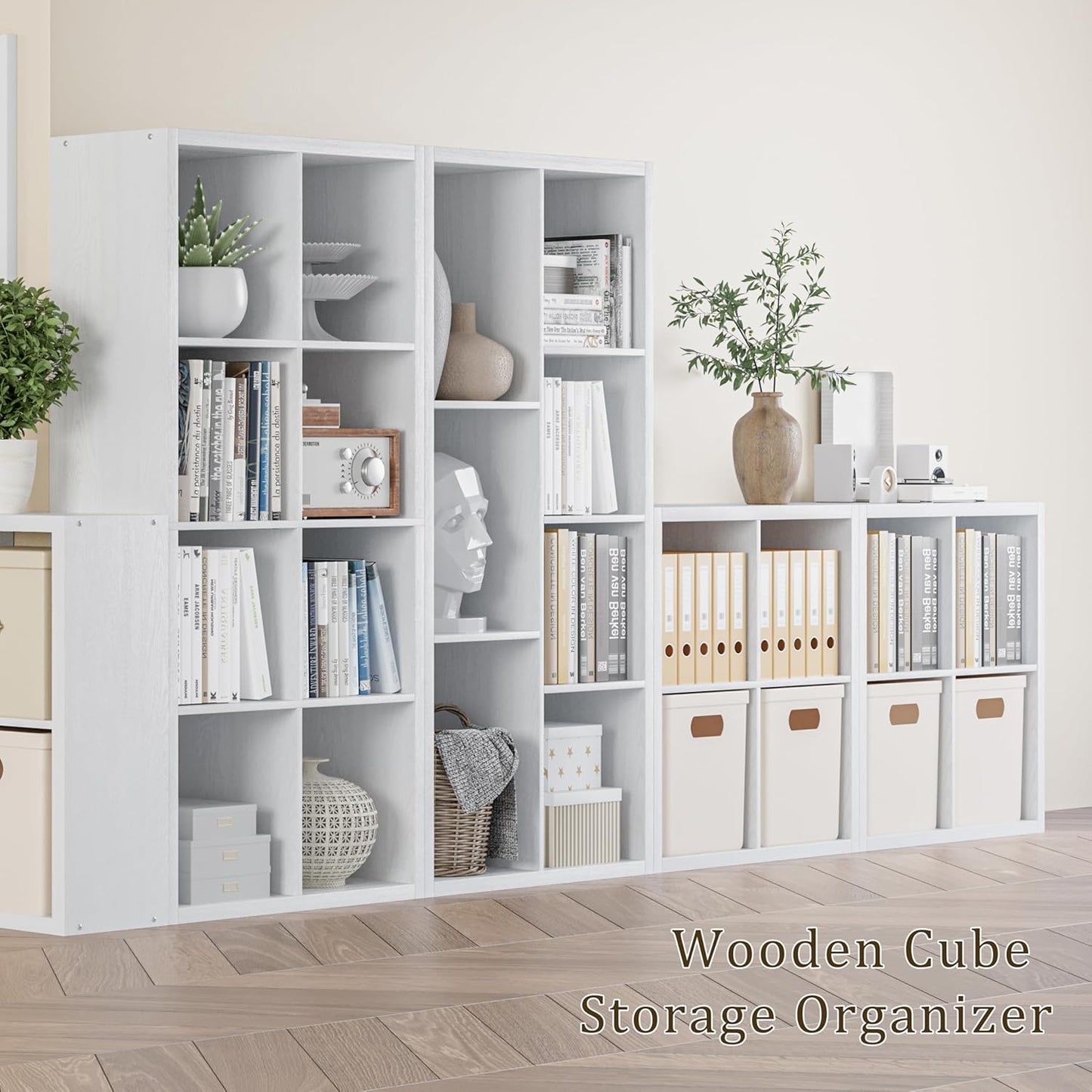 Cube Storage Organizer Bookcase, Decorative 11 inch Open Back Cubical Shelf with Thickened Border, Display Bookshelf for Living Room, Home Office, Sturdy Room (White, 4 Cube)