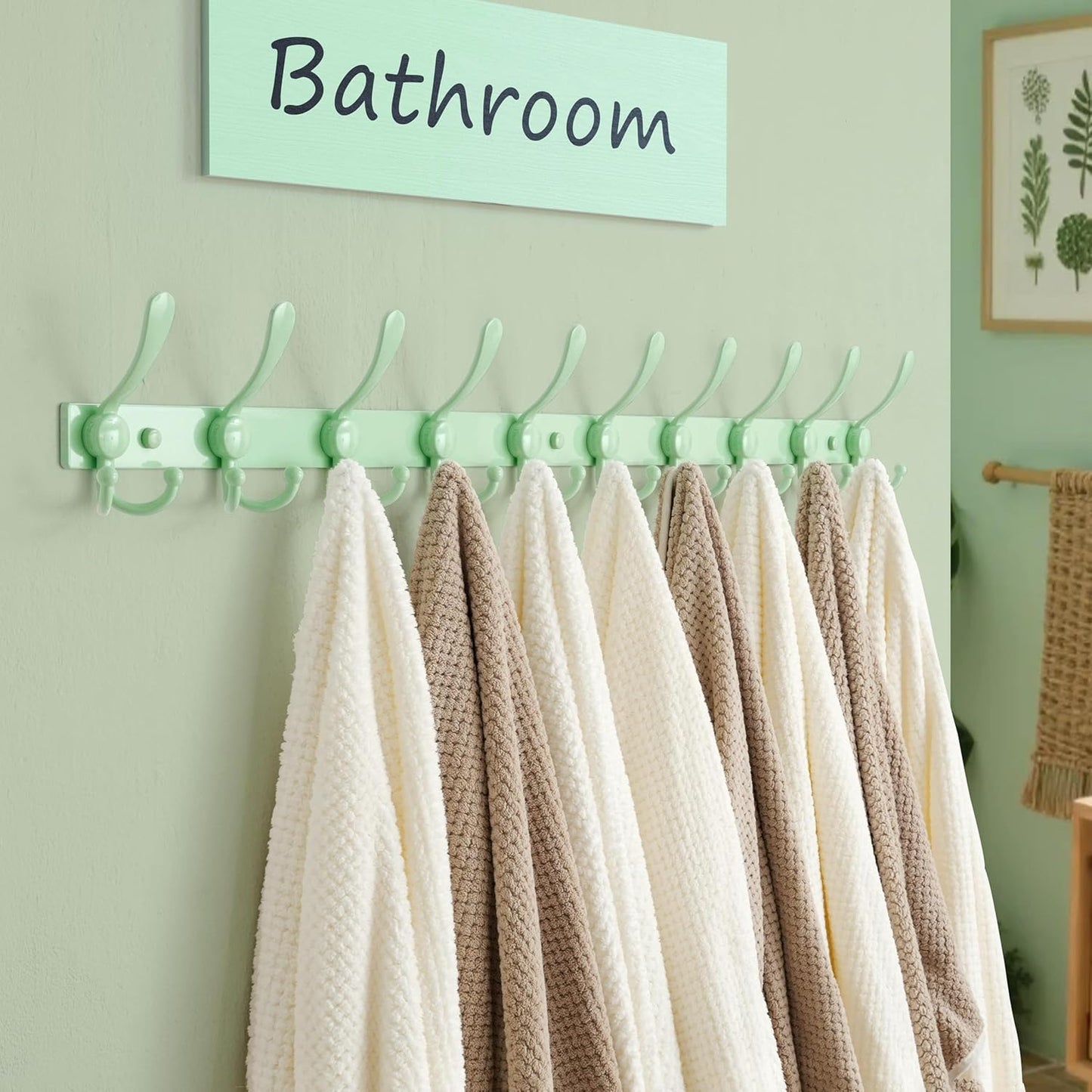 Dseap MaxStrong 2.0 Coat Rack Wall - 37” Long 10 Tri Hooks - Ultra Heavy-Duty Stainless Steel Wall Mount Coat Hanger, Hook Rail for Clothes Hats Jacket Towels Green