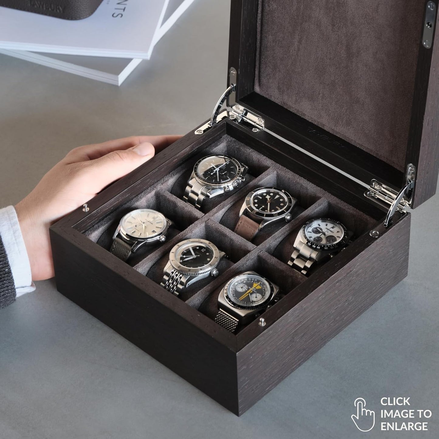 TAWBURY Wooden Watch Box for Men – 6 Watch Box Wood | Wooden Mens Watch Box Rustic | 6 Watch Case for Women & Men | Watch Collection Box for Men | Wrist Watch Storage Case for Men Wood