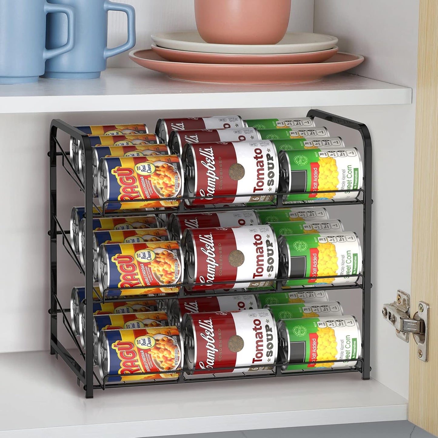 BTY Can Organizer for Pantry Stackable 2 Pack, Can Storage Organizer Rack Stacking Can Dispensers Small Space Holds up to 36 Cans for Pantry, Kitchen, Cabinet Black