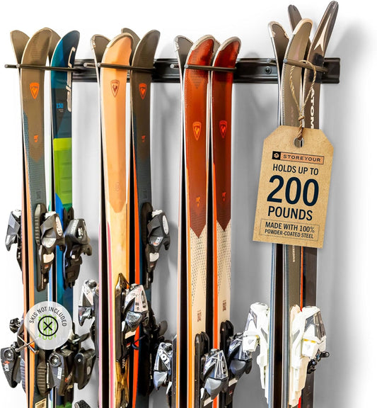 StoreYourBoard Ski Rack Wall Mount – Heavy-Duty Steel Ski Wall Mount Holds Up to 8 Pairs of Skis, Space-Saving Ski Rack for Garage, Home, or Cabin – Durable Wall Storage Organizer - Holds Up to 200lb