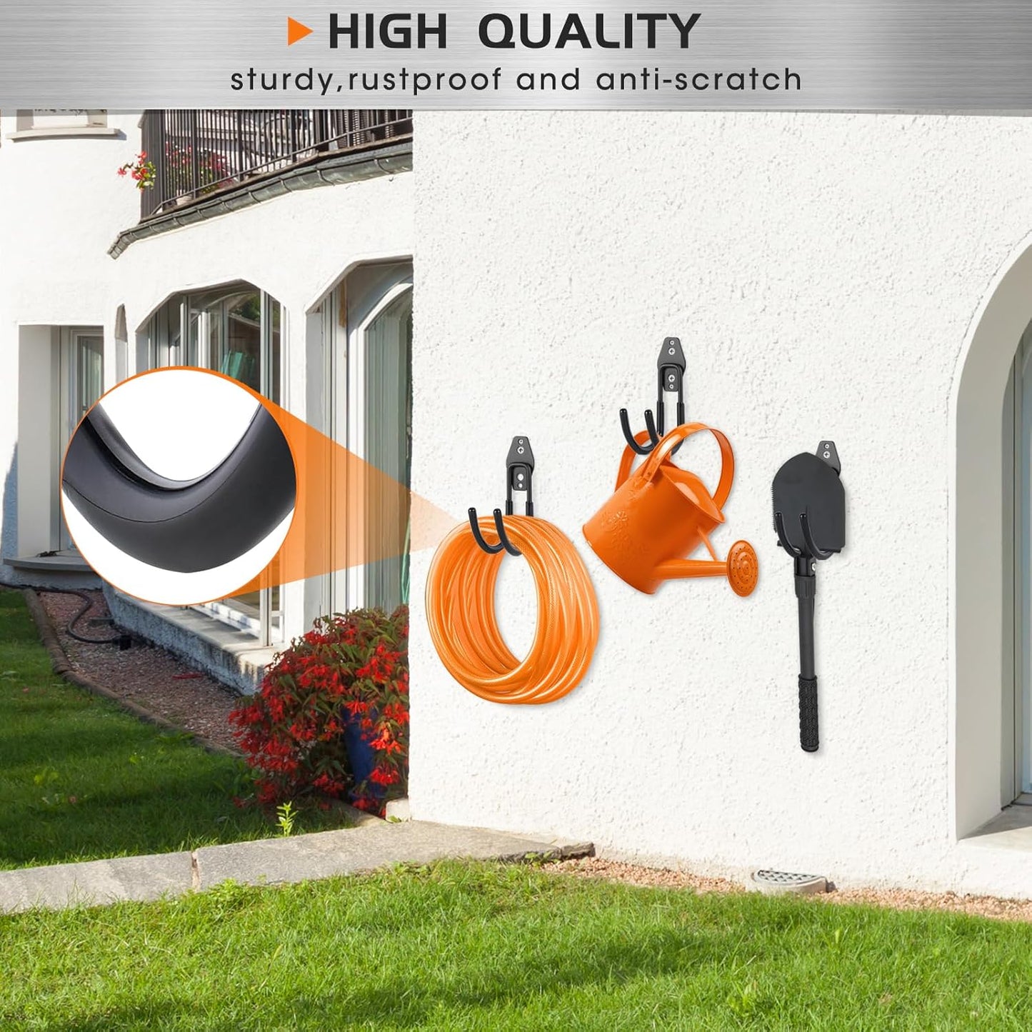 Garage Hanging Hooks Wall Mount, Garage Tool Storage Hooks, Wall Hangers for Hose, Tools, Garden Equipment, Ladder, Bikes, Broom and mop, Black