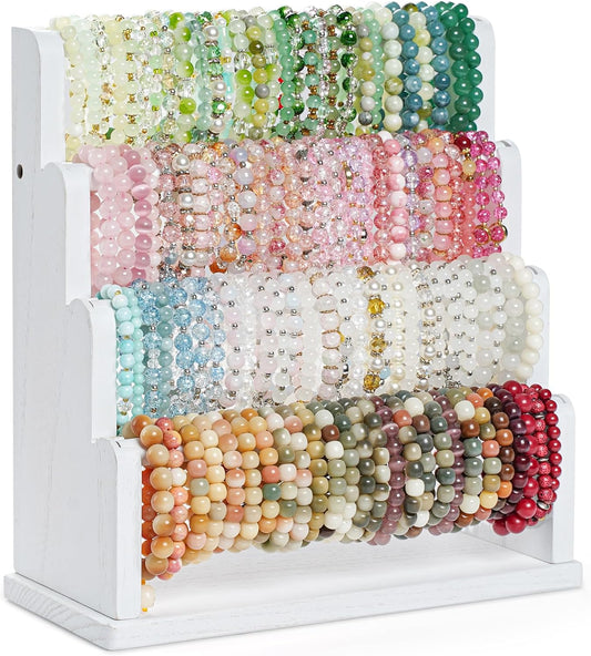 Emfogo Bracelet Holder, 4 Tier Bracelet Organizer Storage for Bracelets Bangles Watch Scrunchies, Rustic Wood Jewelry Organizer Display for Home, Vendors, Craft Shows and Store(White)
