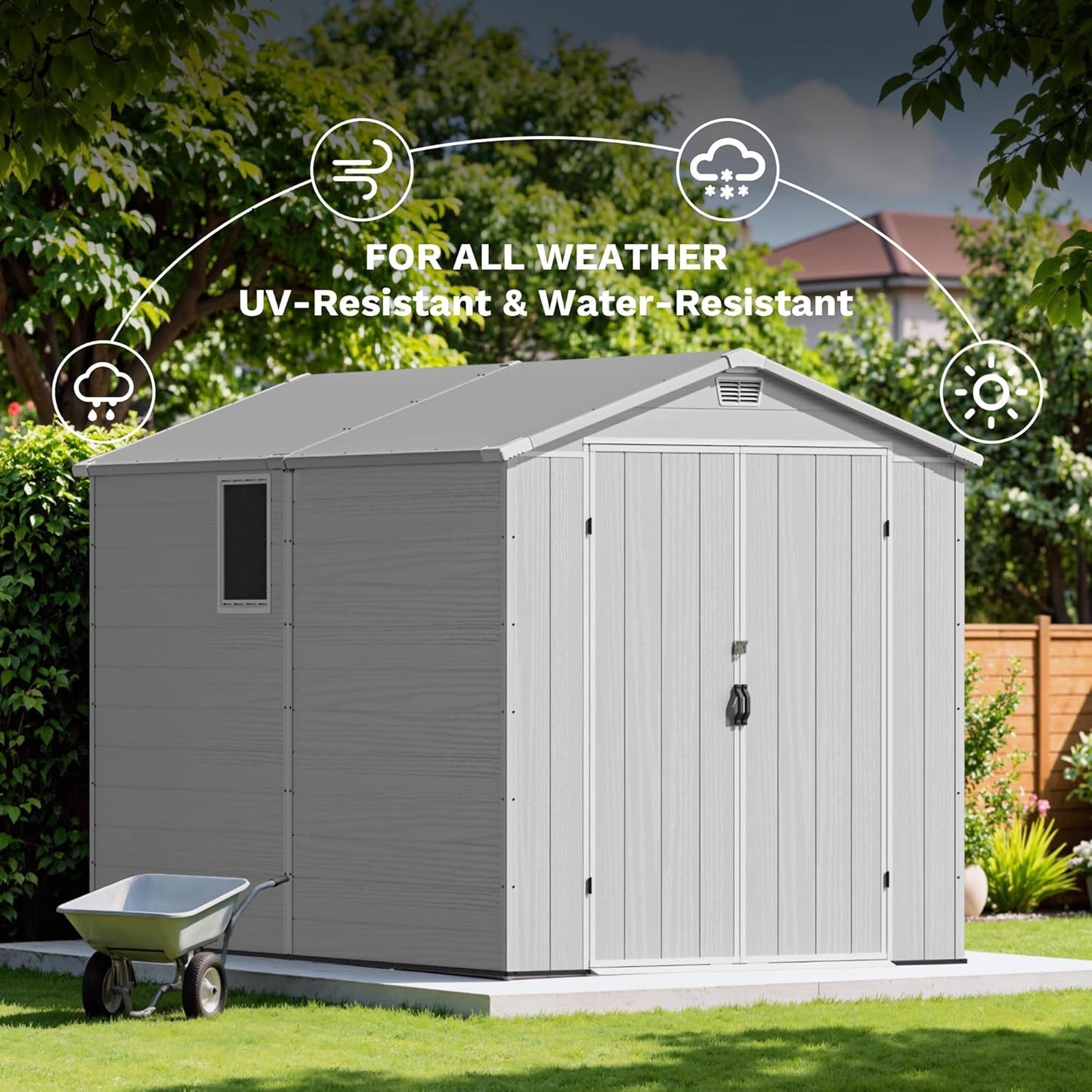 Devoko 6x10 FT Plastic Outdoor Storage Shed - Lockable Resin Tool Shed with Window & Floor - Easy Assembly for Garden, Backyard, Light Gray