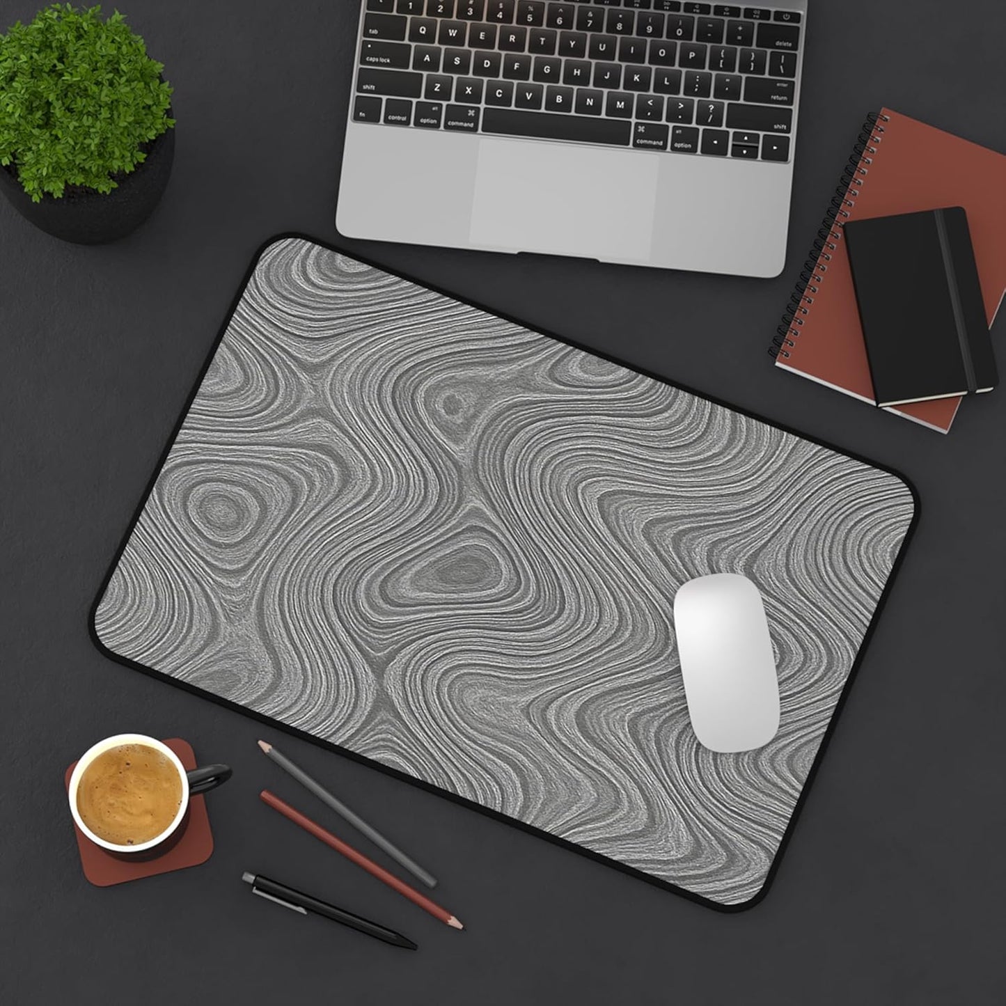 Brushed Metal Texture Desk Mat - Extended Mouse Pad & Desk Pad, Neoprene Surface, Non-Slip Rubber Base, Stitched Edges, Desk Protector for Keyboard & Mouse, Sizes 12x18/12x22/16x32 (Damascus, 12x18)