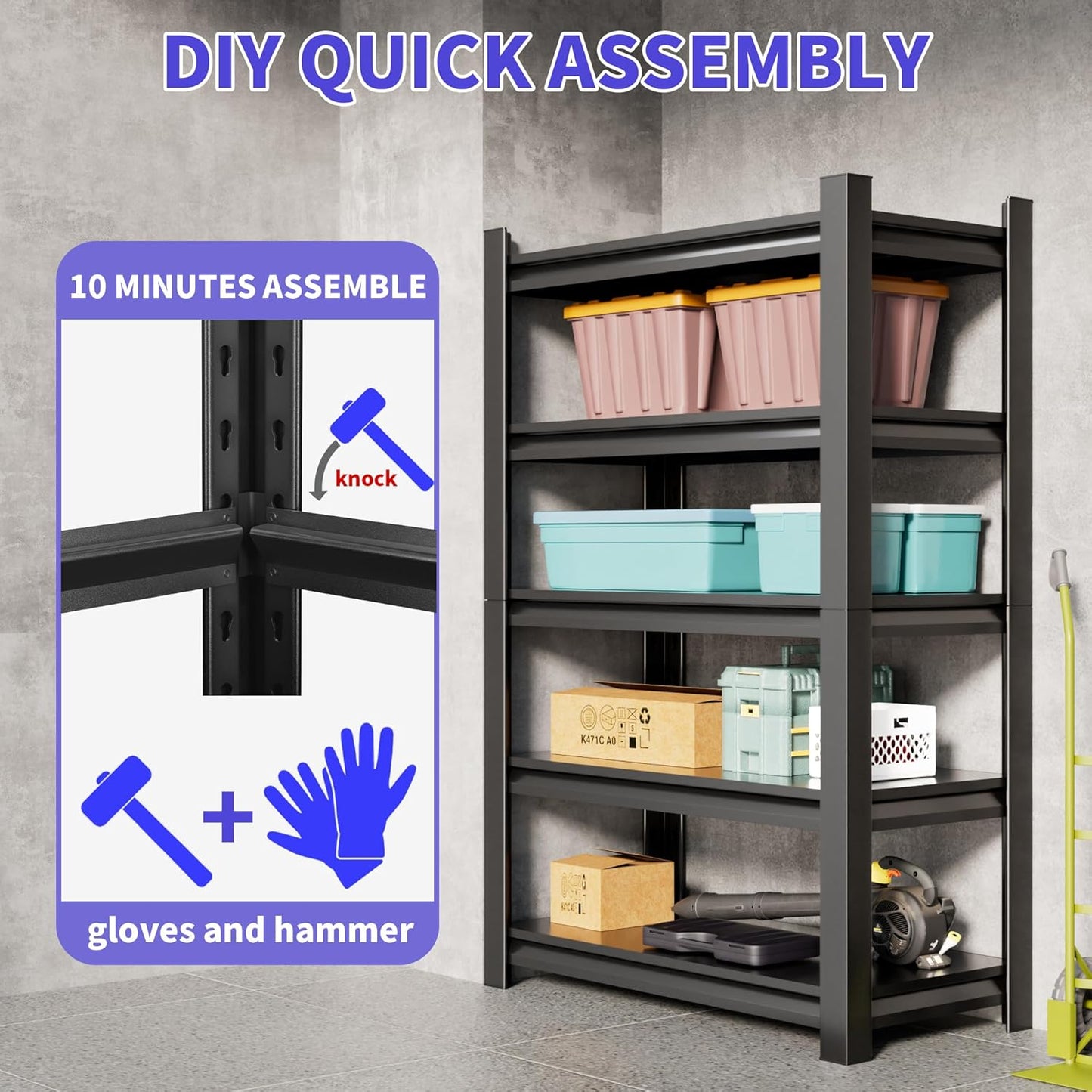 Garage Shelving Unit 24" D x 48" W x 72" H Heavy Duty Storage Shelves Easy Assembly 5 Tier Adjustable Metal Shelving Utility Shelf Rack Garage Storage Organizer for Basement, Warehouse