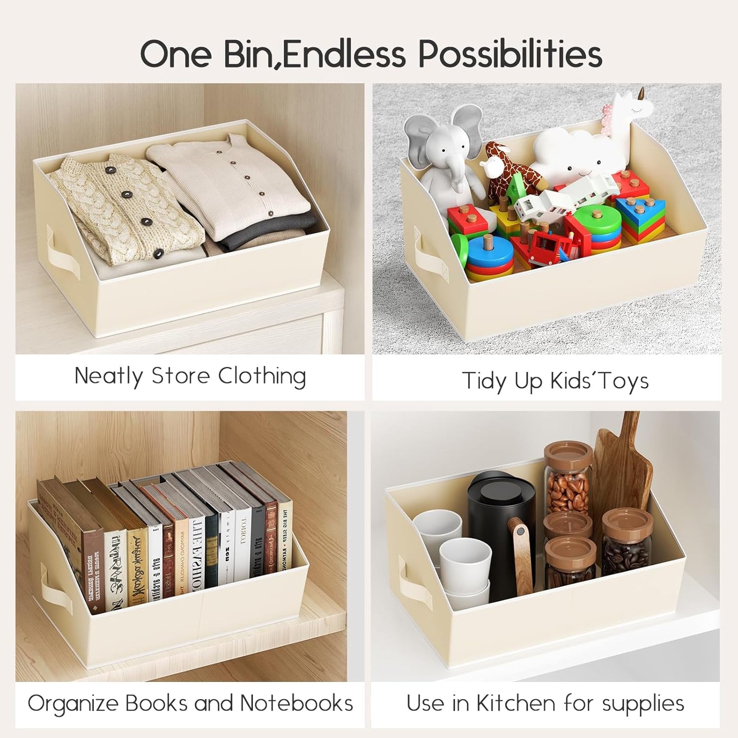 Large Closet Organizers and Storage Bins - 10 Pack Trapezoid Storage Baskets for Shelves, Foldable Fabric Basket with Handles Ideal for Closet, Basket, Wardrobe and Shelf Storage, Light Grey