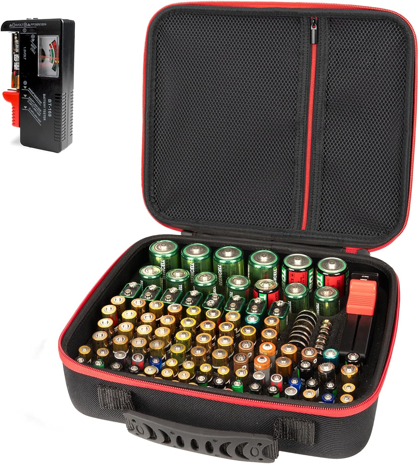 Battery Organizer Storage Case with Tester, Battery Holder Organizer Fit for 126+ Batteries AA AAA C D 9V LR44 CR2032