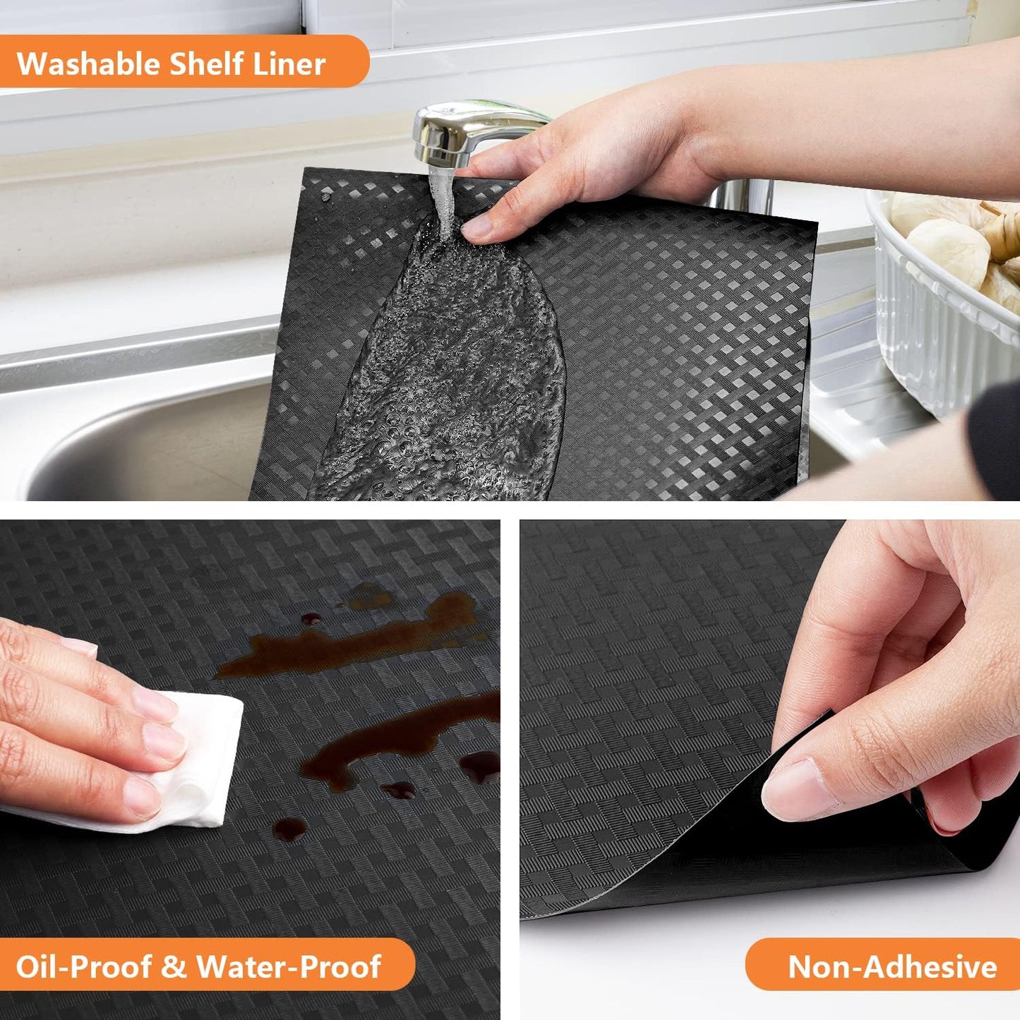 Shelf Liners for Kitchen Cabinets Refrigerator Liners Waterproof & Oil-Proof Kitchen Cupboard Liner Non-Slip Drawer Mats EVA Material Non Adhesive Fridge Liner for Shelves - Black 23.6 x 78.7 Inches