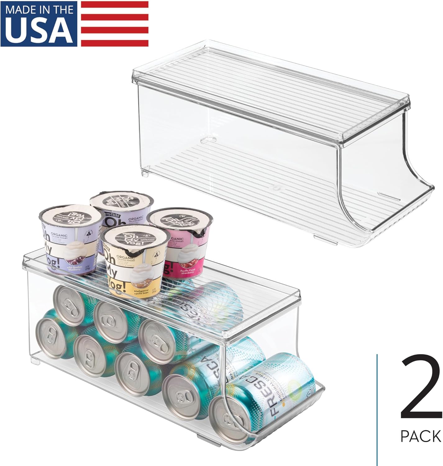 iDesign Soda Can Organizer with Lid for Pantry or Refrigerator - Set of 2 - Clear - Made in USA