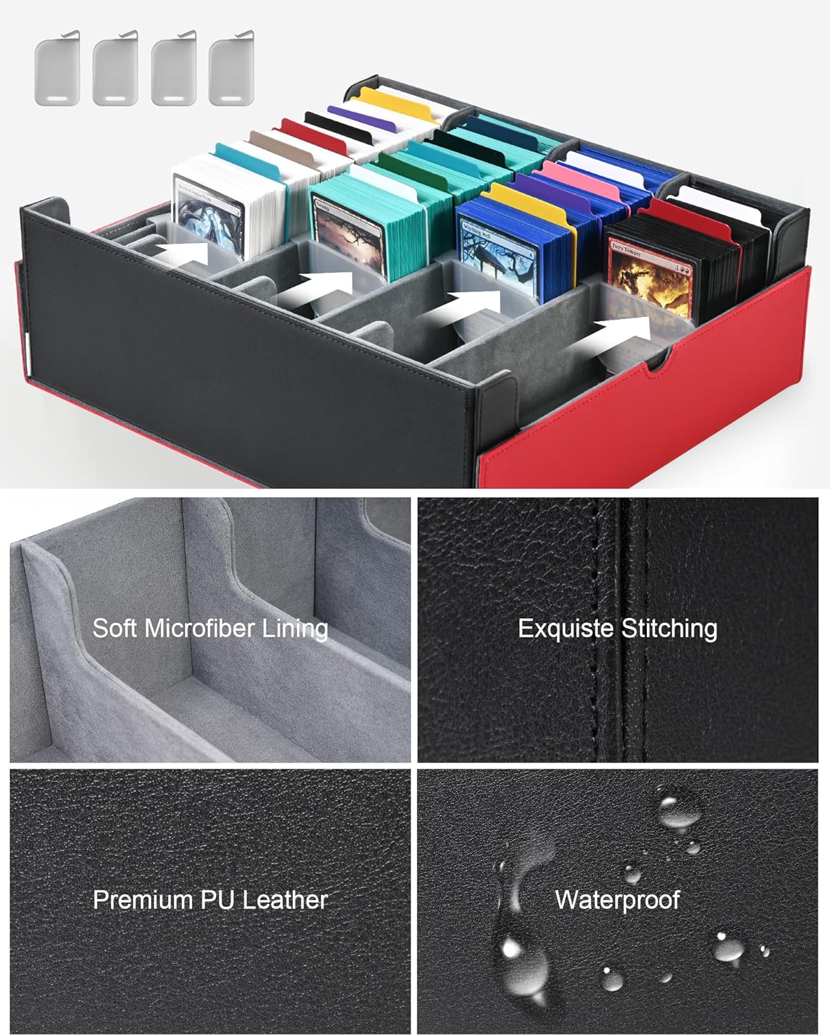 ZLCA Card Storage Box Holds 3200+, Deck Storage Case with 4 Stoppers, Card Organizer for TCG MTG PTCG(Red&White)