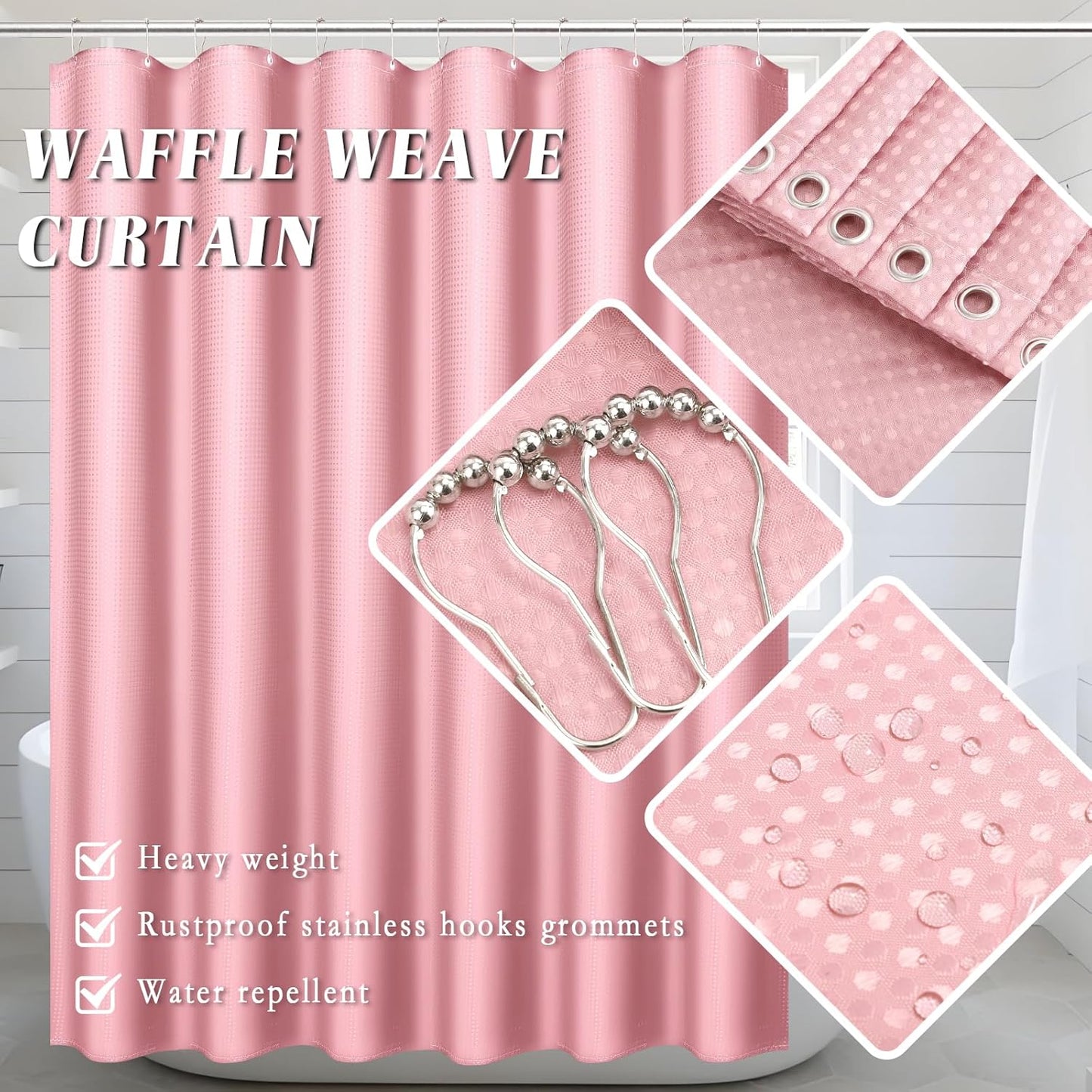 Pink Bathroom Set with Shower Curtain and Rugs- 25PC Bathroom Accessory Set, Pink Shower Curtain Set, Toilet Brush, Trash Can, Qtip Holder Dispenser & Soap Dispenser
