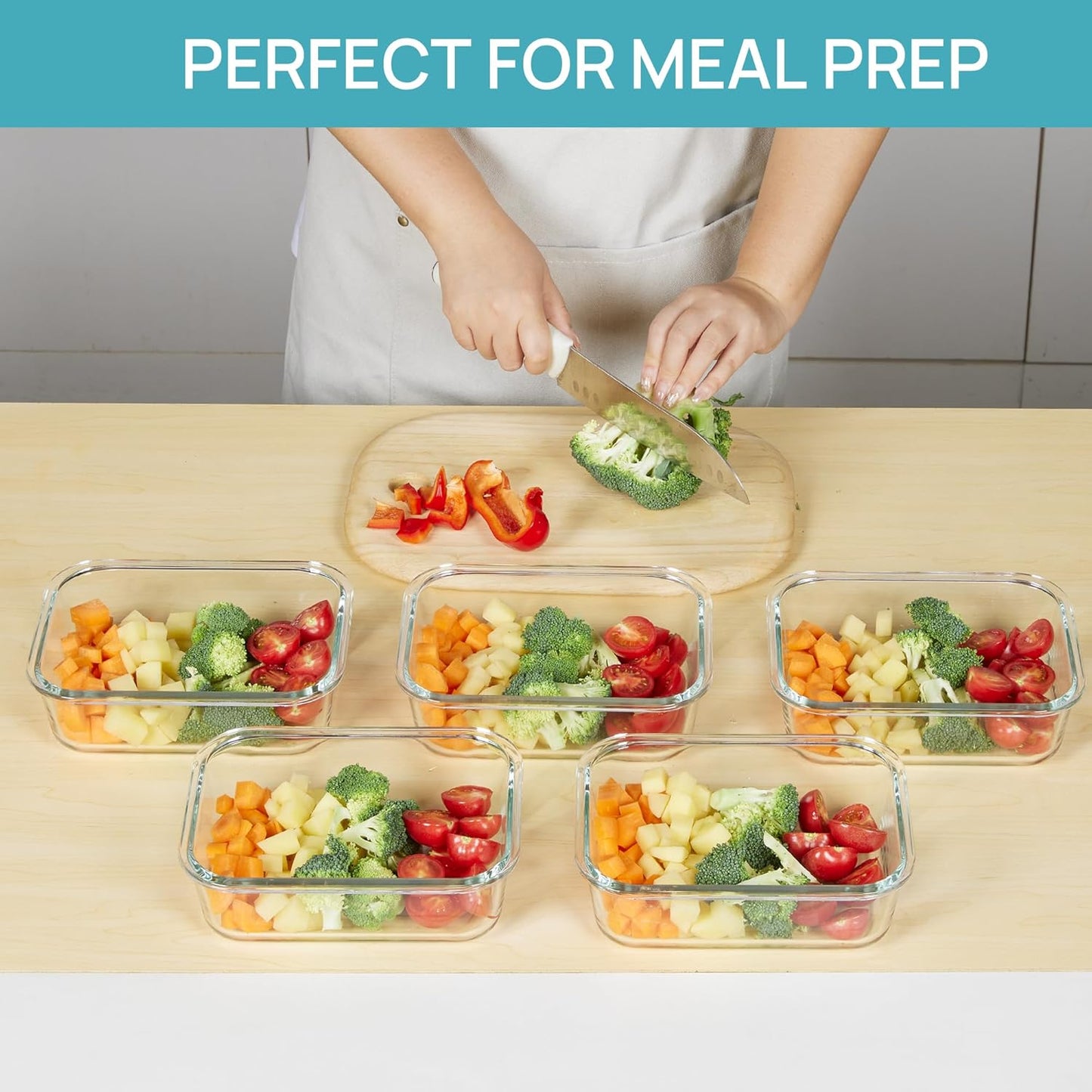 Vtopmart 5 Pack 35oz Glass Food Storage Containers with Lids, Meal Prep Containers, Airtight Reusable Lunch Container Set, Safe for Oven, Microwave, Freezer, and Dishwasher, Grey
