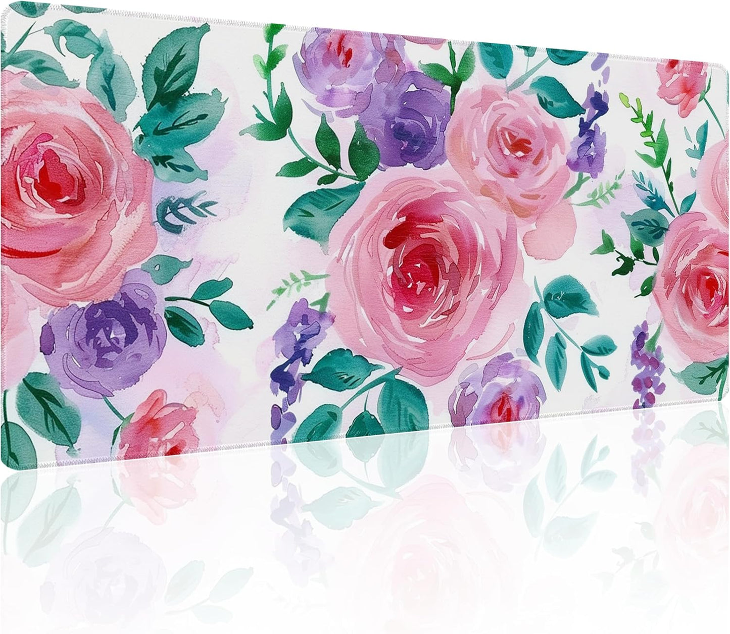 31.5”x11.8”Large Gaming Mouse Pad for Desk, Mouse Mat with Seamed Edges, Waterproof Desk Pad, Non-Slip Rubber Base, Keyboard Pad Computer Mat, Big XL Mousepad-Rose Watercolor Painting