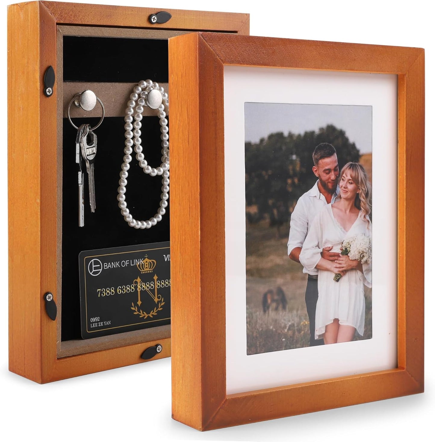 Diversion Safe 6.5"x8.5" Picture Frame Safe with Secret Compartment for Valuables, Hidden Storage Picture Frame with Hooks, Wall-Mounted Secret Storage Box for Bedrooms, Living Rooms, and Offices