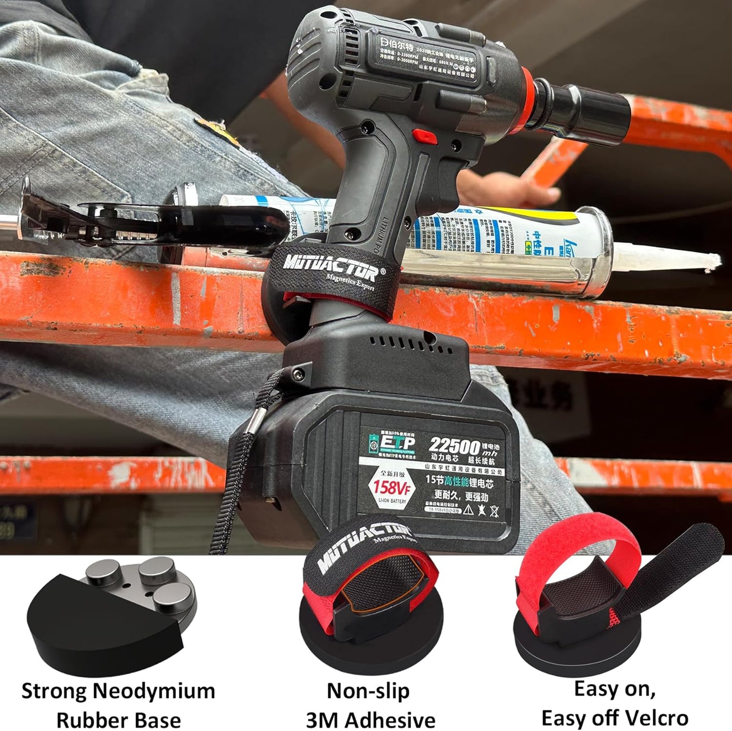 MUTUACTOR Magnetic Tool Holder - Heavy Duty, Quick Response, for Cordless Drills, Impact Wrenches, Screws, Bits, Nails & Hardware (1 Set)